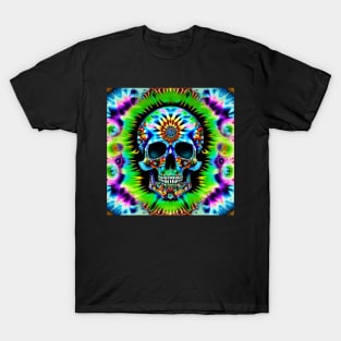 Skull Tie Dye Psychedelic Trippy Festival Hippie Neon T-Shirt